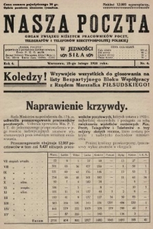 Nasza Poczta : organ Związku Niższych Pracowników Poczt, Telegrafów i Telefonów Rzeczypospolitej Polski[!]. 1928, nr 4