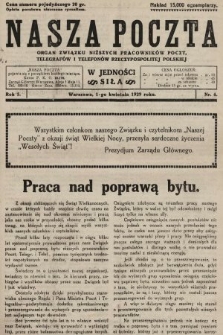 Nasza Poczta : organ Związku Niższych Pracowników Poczt, Telegrafów i Telefonów Rzeczypospolitej Polski[!]. 1929, nr 4