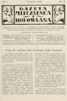 Gazeta Mleczarska i Hodowlana. 1926, nr 5