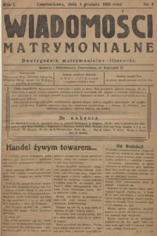 Wiadomości Matrymonialne : dwutygodnik matrymonialno-literacki. 1926, nr 4