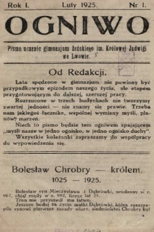 Ogniwo : pismo uczennic gimnazjum żeńskiego im. Królowej Jadwigi we Lwowie. 1925, nr 1