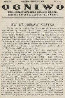 Ogniwo : pismo uczenic Państwowego gimnazjum żeńskiego imienia Królowej Jadwigi we Lwowie. 1926/1927, nr 3-4