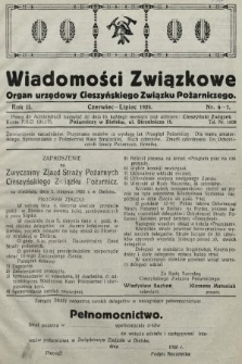 Wiadomości Związkowe : organ urzędowy Cieszyńskiego Związku Pożarniczego. 1928, nr 6-7