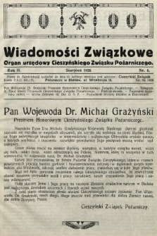 Wiadomości Związkowe : organ urzędowy Cieszyńskiego Związku Pożarniczego. 1928, nr 8