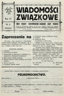 Wiadomości Związkowe : organ urzędowy Cieszyńskiego Związku Straży Pożarnych. 1930, nr 8