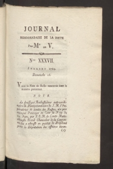 Journal Hebdomadaire de la Diette de Varsovie. 1789, nr 37