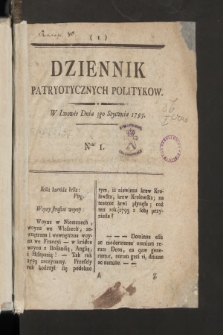 Dziennik Patryotycznych Politykow. 1793, nr 1