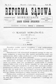 Reforma Sądowa : miesięcznik poświęcony nowym ustawom procesowym. 1905, nr 1/2