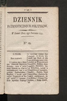 Dziennik Patryotycznych Politykow. 1793, nr 29