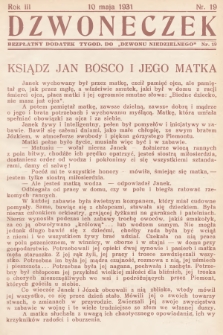 Dzwoneczek : bezpłatny dodatek tygodniowy do „Dzwonu Niedzielnego". 1931, nr 19