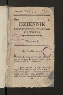 Dziennik Patryotycznych Politykow we Lwowie. 1794, nr  1