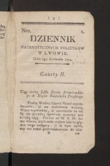 Dziennik Patryotycznych Politykow we Lwowie. 1794, nr  2