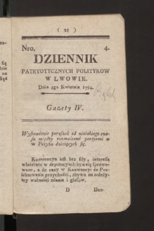 Dziennik Patryotycznych Politykow we Lwowie. 1794, nr  4