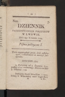 Dziennik Patryotycznych Politykow we Lwowie. 1794, nr  7