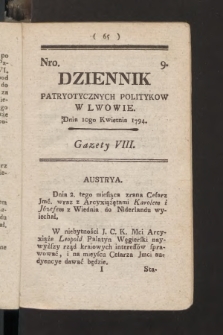 Dziennik Patryotycznych Politykow we Lwowie. 1794, nr  9