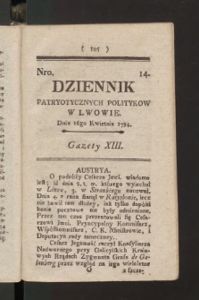Dziennik Patryotycznych Politykow we Lwowie. 1794, nr  14