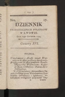 Dziennik Patryotycznych Politykow we Lwowie. 1794, nr  17
