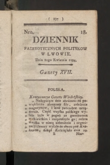 Dziennik Patryotycznych Politykow we Lwowie. 1794, nr  18