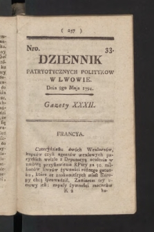 Dziennik Patryotycznych Politykow we Lwowie. 1794, nr  33