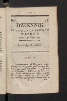 Dziennik Patryotycznych Politykow we Lwowie. 1794, nr  38