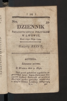 Dziennik Patryotycznych Politykow we Lwowie. 1794, nr  39