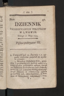 Dziennik Patryotycznych Politykow we Lwowie. 1794, nr  42