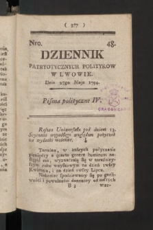 Dziennik Patryotycznych Politykow we Lwowie. 1794, nr  48