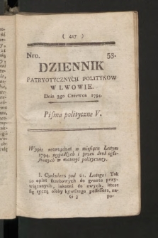 Dziennik Patryotycznych Politykow we Lwowie. 1794, nr  53