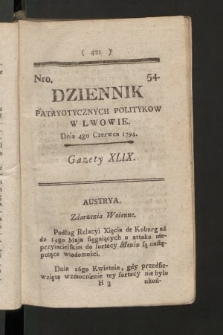 Dziennik Patryotycznych Politykow we Lwowie. 1794, nr  54