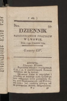 Dziennik Patryotycznych Politykow we Lwowie. 1794, nr  59