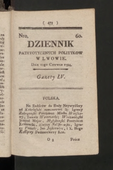 Dziennik Patryotycznych Politykow we Lwowie. 1794, nr  60