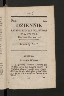 Dziennik Patryotycznych Politykow we Lwowie. 1794, nr  62