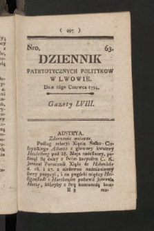 Dziennik Patryotycznych Politykow we Lwowie. 1794, nr  63