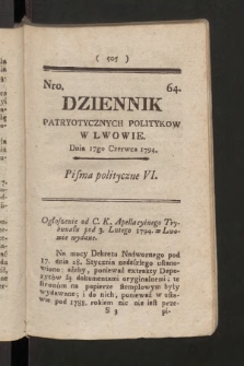 Dziennik Patryotycznych Politykow we Lwowie. 1794, nr  64