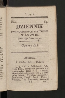 Dziennik Patryotycznych Politykow we Lwowie. 1794, nr  65