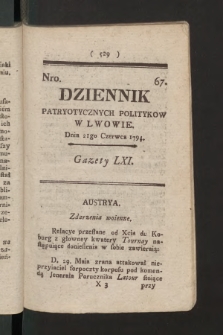 Dziennik Patryotycznych Politykow we Lwowie. 1794, nr  67