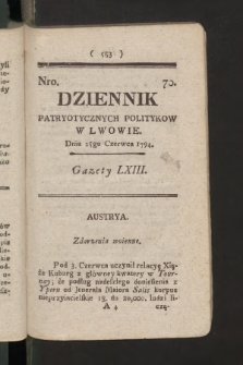 Dziennik Patryotycznych Politykow we Lwowie. 1794, nr  70