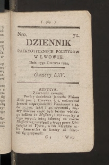 Dziennik Patryotycznych Politykow we Lwowie. 1794, nr  72
