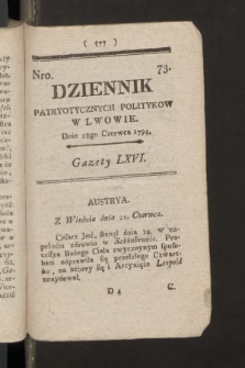 Dziennik Patryotycznych Politykow we Lwowie. 1794, nr  73
