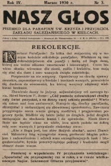 Nasz Głos : pisemko dla parafjan Św. Krzyża i przyjaciół Zakładu Salezjańskiego w Kielcach. 1930, nr 3