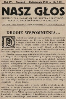 Nasz Głos : pisemko dla parafjan Św. Krzyża i przyjaciół Zakładu Salezjańskiego w Kielcach. 1930, nr 8-10
