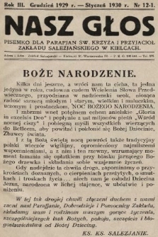 Nasz Głos : pisemko dla parafjan Św. Krzyża i przyjaciół Zakładu Salezjańskiego w Kielcach. 1929/1930, nr 12-1