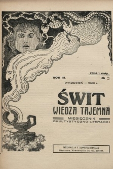 Świt : wiedza tajemna : miesięcznik okultystyczno-literacki. 1928, nr 9