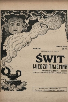 Świt : wiedza tajemna : miesięcznik okultystyczno-literacki. 1928, nr 11