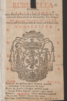 Rubricella Dioecesis Cracoviensis ad Annum Domini ... Conscripta. 1762