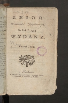 Zbiór Wiadomości Tygodniowych w Krakowie. 1784, nr 1