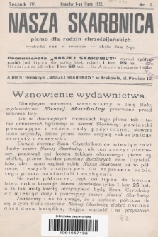 Nasza Skarbnica : pismo dla rodzin chrześcijańskich. 1912, nr 1