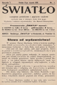 Światło : czasopismo powieściowe i popularno-naukowe. 1909, T.1, nr 1