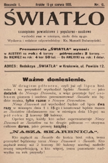 Światło : czasopismo powieściowe i popularno-naukowe. 1909, T.1, nr 6