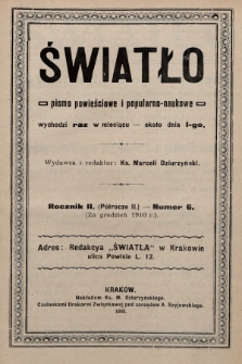Światło : pismo powieściowe i popularno-naukowe. 1910, T.2, nr 6